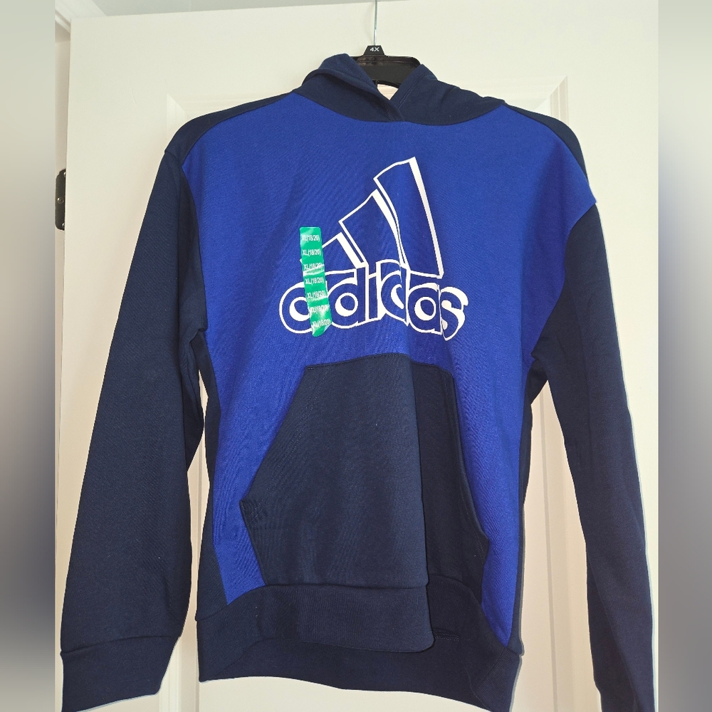 ADIDAS Boys Pullover Hoodie Youth XL 18/20 Royal Blue